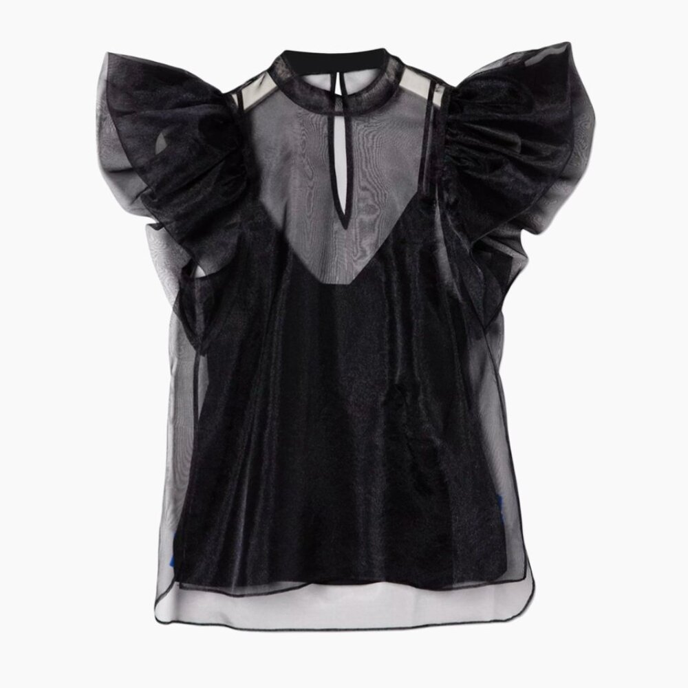 SIMKHAI | Corina Organza Ruffle-Sleeve Top
